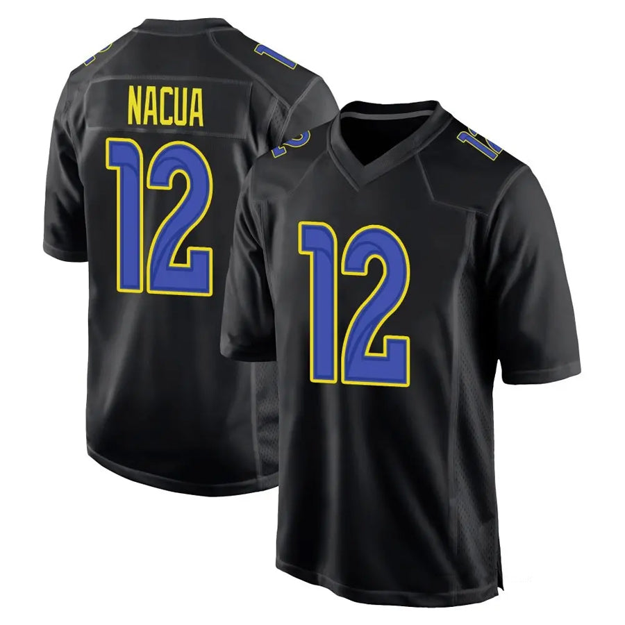 Odoa LA.Rams #12 Puka Nacua Player Black Carbon Fashion Game Stitched Jerseys