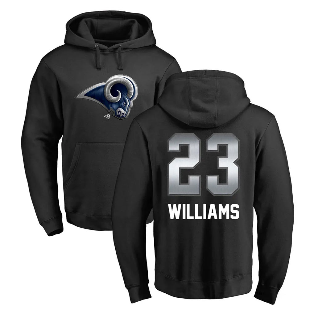 Odoa LA.Rams #23 Kyren Williams Player Black Pullover Hoodie Limited Game Stitched Jerseys