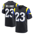 Odoa LA.Rams #23 Kyren Williams Player Midnight Blue Rivalries Collection Game Stitched Jersey