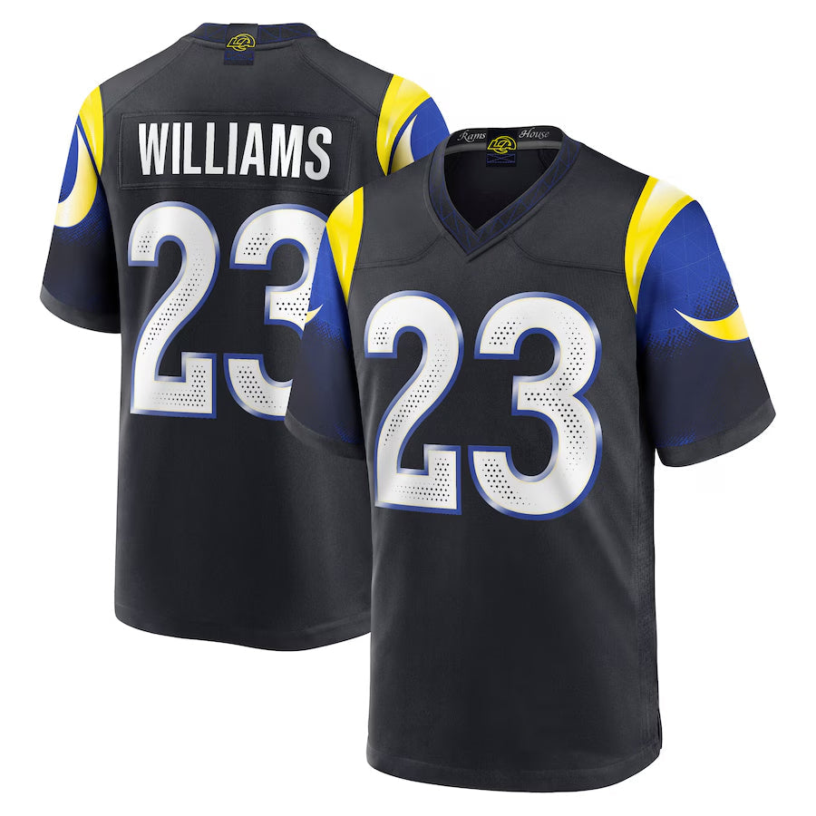 Odoa LA.Rams #23 Kyren Williams Player Midnight Blue Rivalries Collection Game Stitched Jersey
