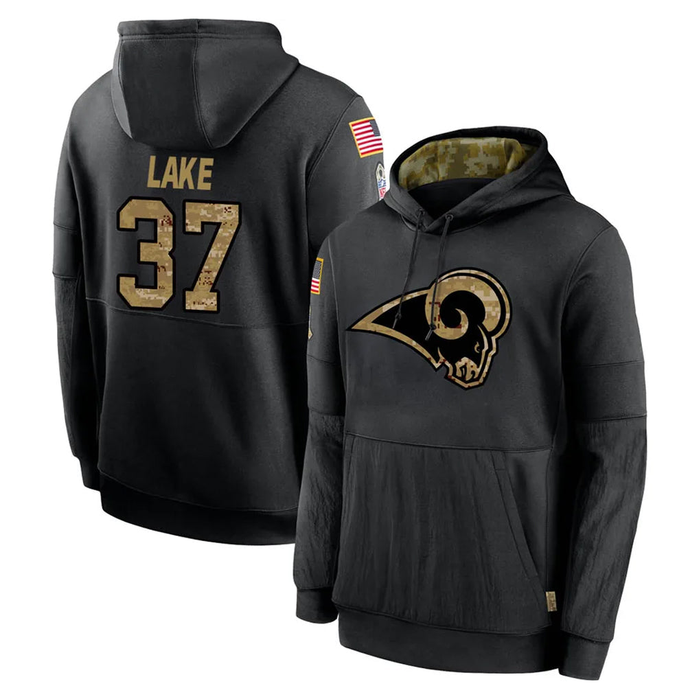Odoa LA.Rams #37 Quentin Lake Player Black Salute to Service Hoodies Limited Game Stitched Jerseys