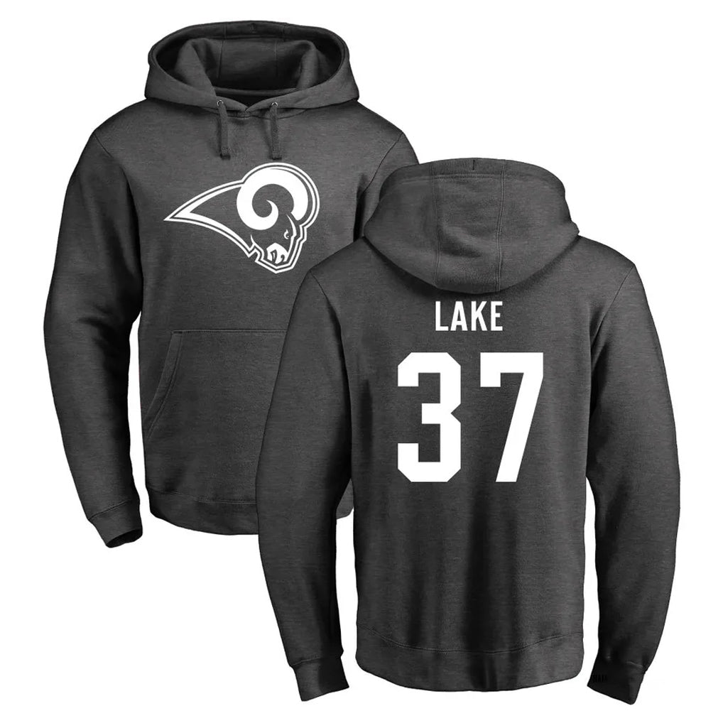 Odoa LA.Rams #37 Quentin Lake Player Gray Pullover Hoodie Limited Game Stitched Jerseys