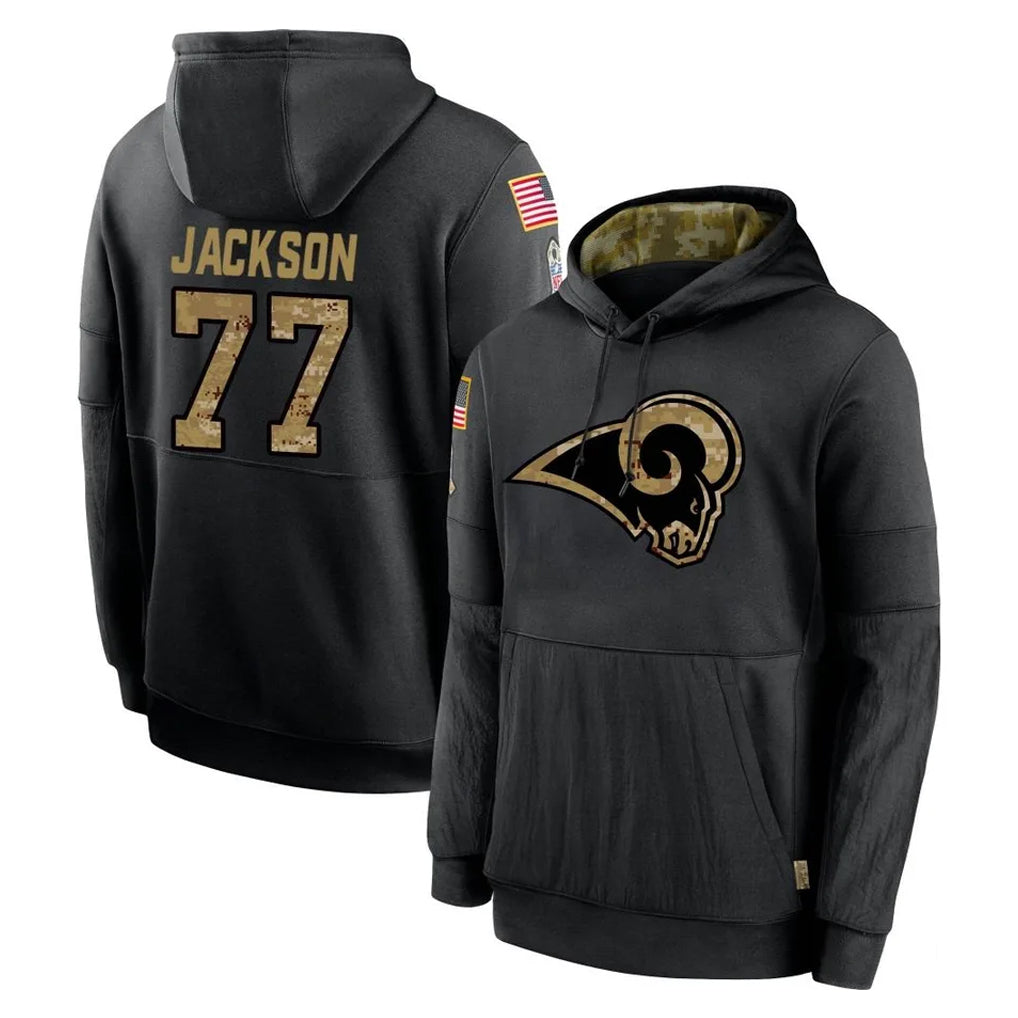 Odoa LA.Rams #77 Alaric Jackson Player Black Salute to Service Hoodies Limited Game Stitched Jerseys