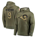 Odoa LA.Rams #9 Matthew Stafford Player Olive Salute to Service Pullover Hoodies Home Game Stitched Jerseys