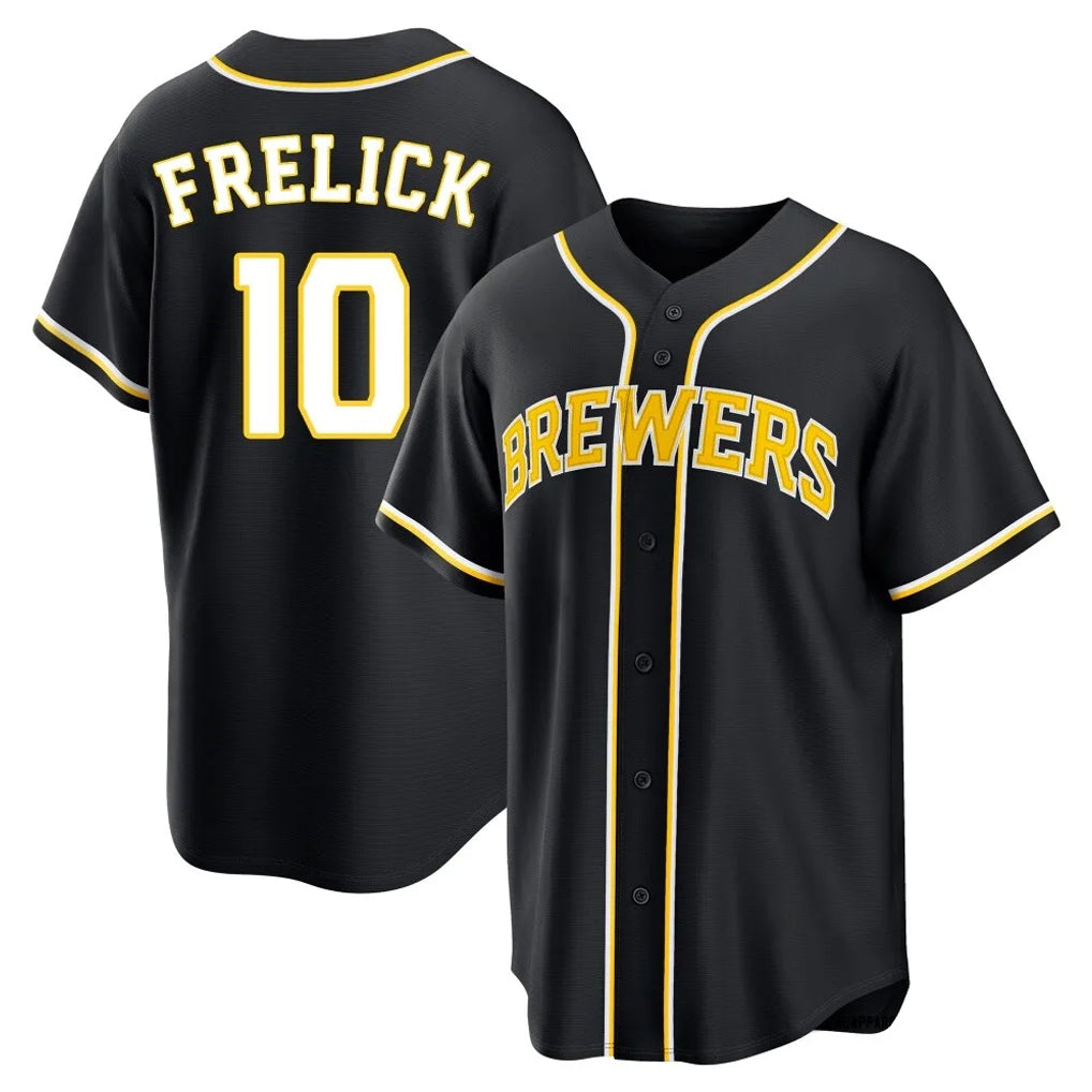 Odoa M.Brewers #10 Sal Frelick Player Black Fashion Out Home Game Stitched Jerseys