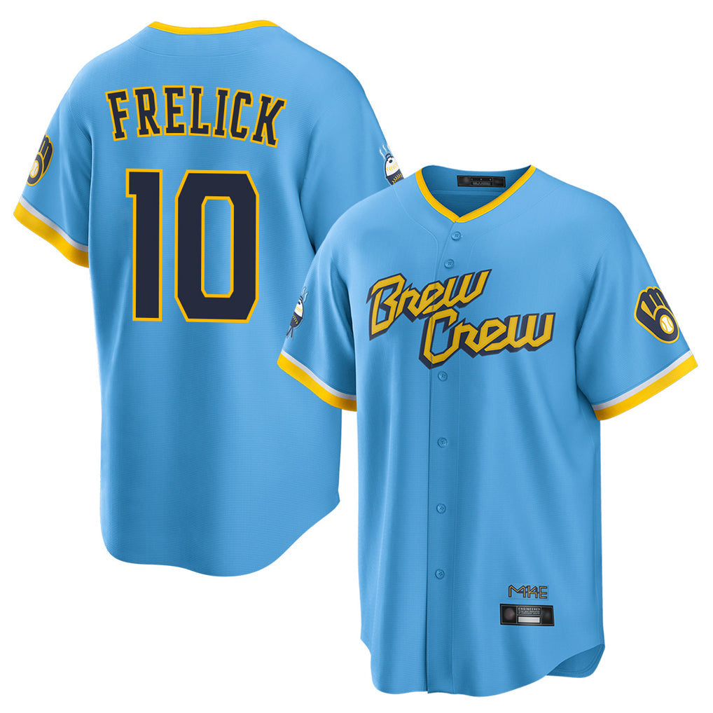 Odoa M.Brewers #10 Sal Frelick Player Light Blue City Connect Home Game Stitched Jerseys
