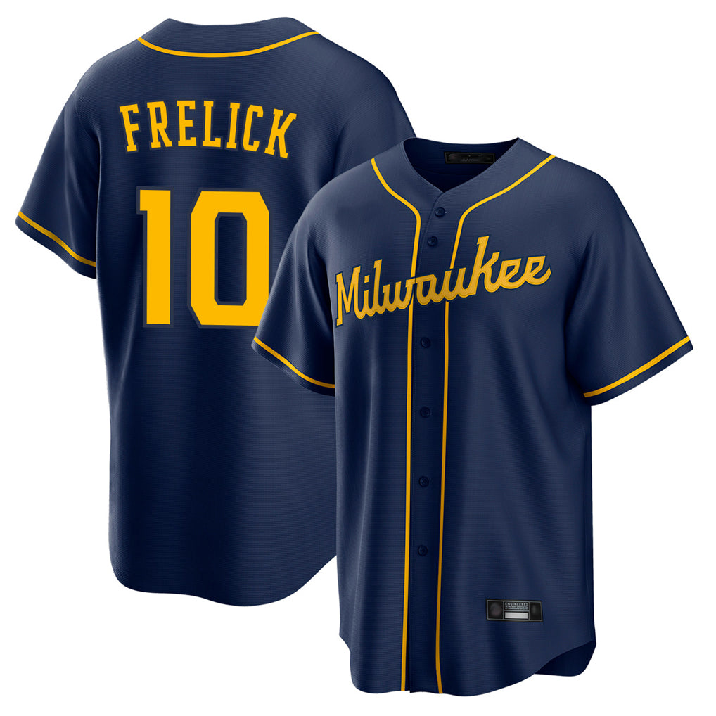 Odoa M.Brewers #10 Sal Frelick Player Navy Home Game Stitched Jerseys
