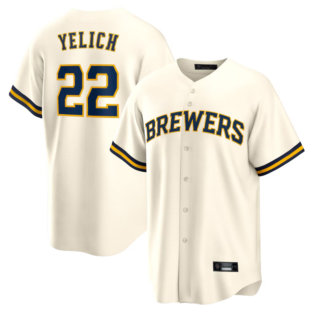 Odoa M.Brewers #22 Christian Yelich Player Cream Home Game Stitched Jerseys
