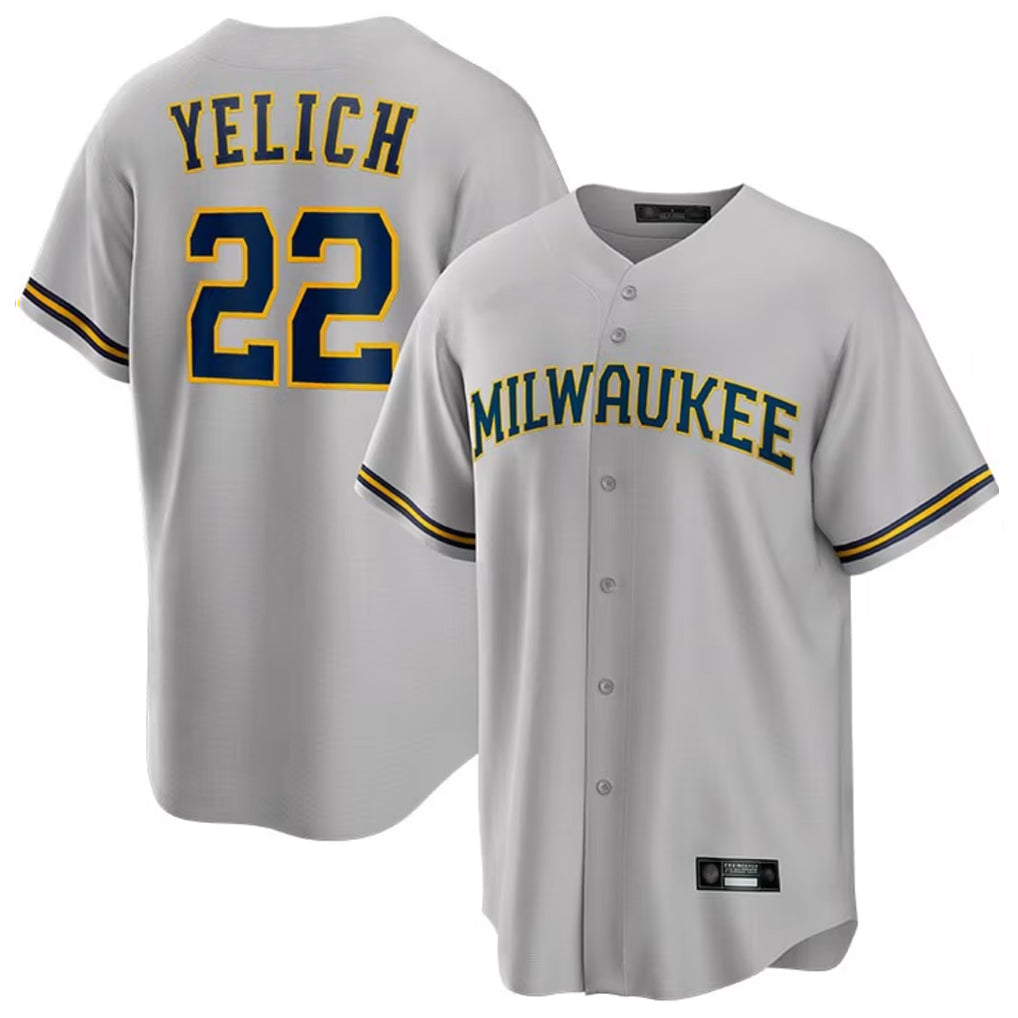 Odoa M.Brewers #22 Christian Yelich Player Gray Home Game Stitched Jerseys