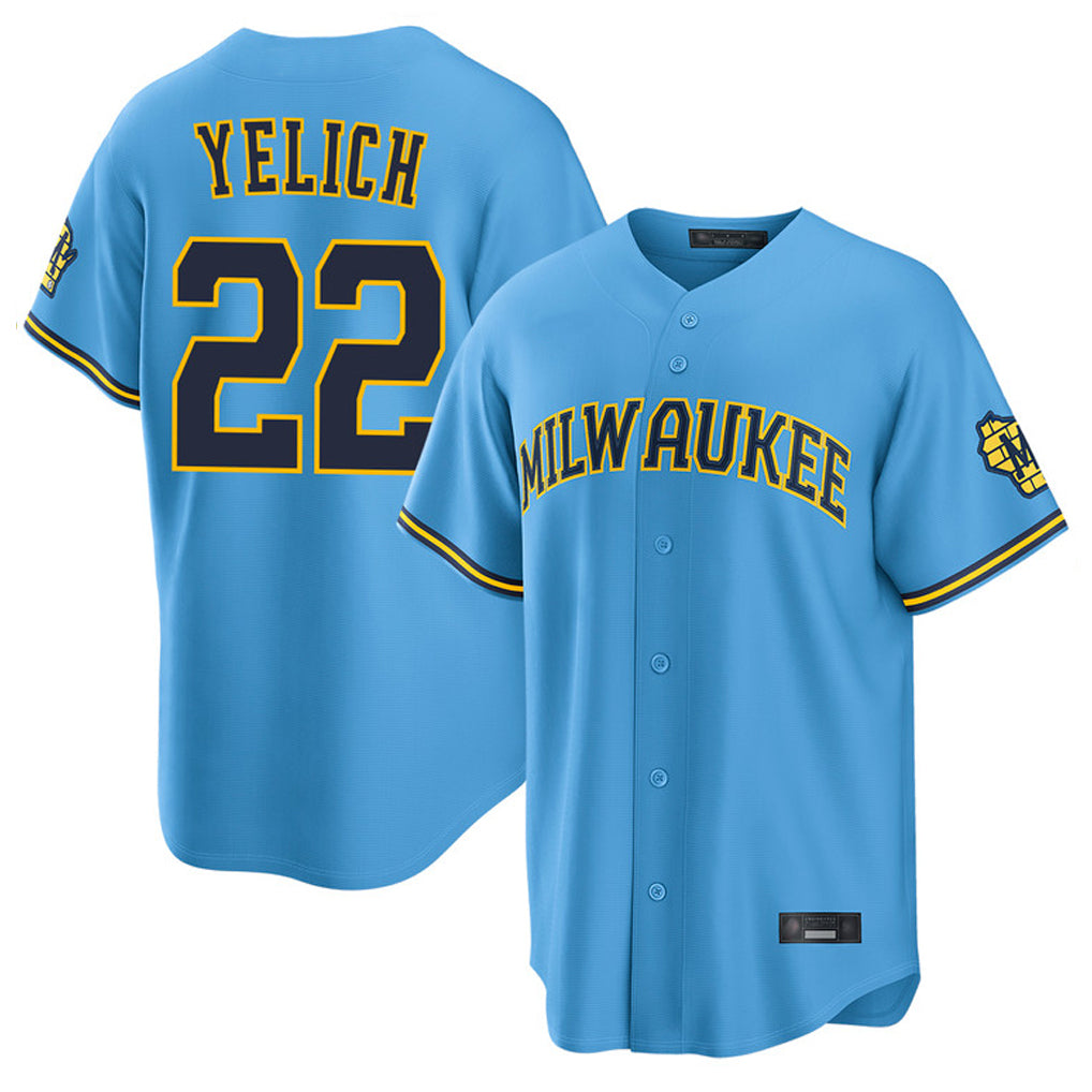 Odoa M.Brewers #22 Christian Yelich Player Light Blue Road Stadium Game Stitched Jerseys