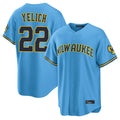 Odoa M.Brewers #22 Christian Yelich Player Light Blue Road Stadium Game Stitched Jerseys