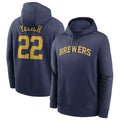 Odoa M.Brewers #22 Christian Yelich Player Navy Club Pullover Hoodie Game Stitched Jerseys