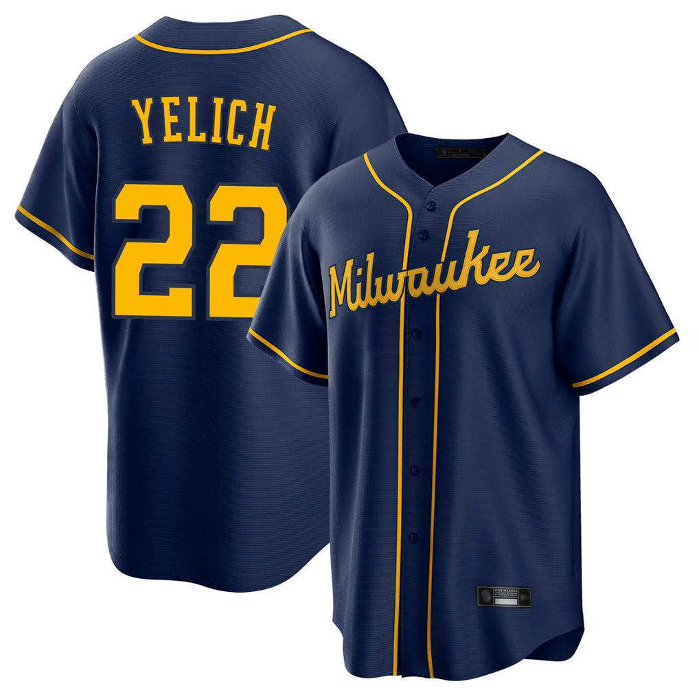 Odoa M.Brewers #22 Christian Yelich Player Navy Home Game Stitched Jerseys