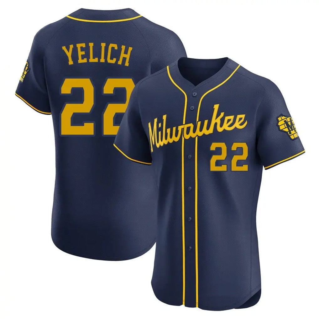 Odoa M.Brewers #22 Christian Yelich Player Navy Home Limited Elite Stitched Jerseys