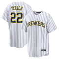 Odoa M.Brewers #22 Christian Yelich Player White Stripes Home Limited Stitched Jerseys