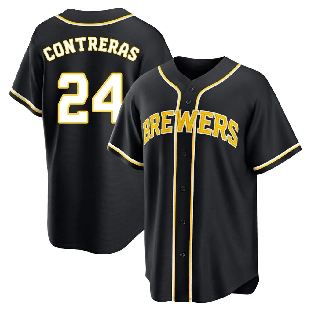 Odoa M.Brewers #24 William Contreras Player Black Fashion Out Home Game Stitched Jerseys