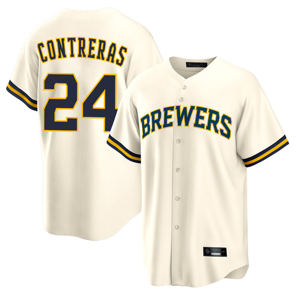 Odoa M.Brewers #24 William Contreras Player Cream Home Game Stitched Jerseys