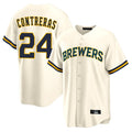 Odoa M.Brewers #24 William Contreras Player Cream Home Game Stitched Jerseys