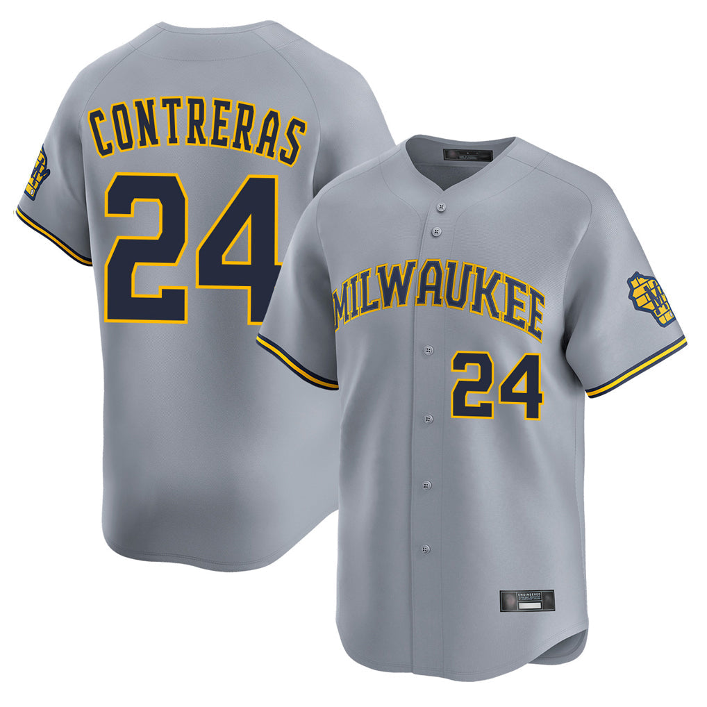 Odoa M.Brewers #24 William Contreras Player Gray Home Limited Stitched Jerseys