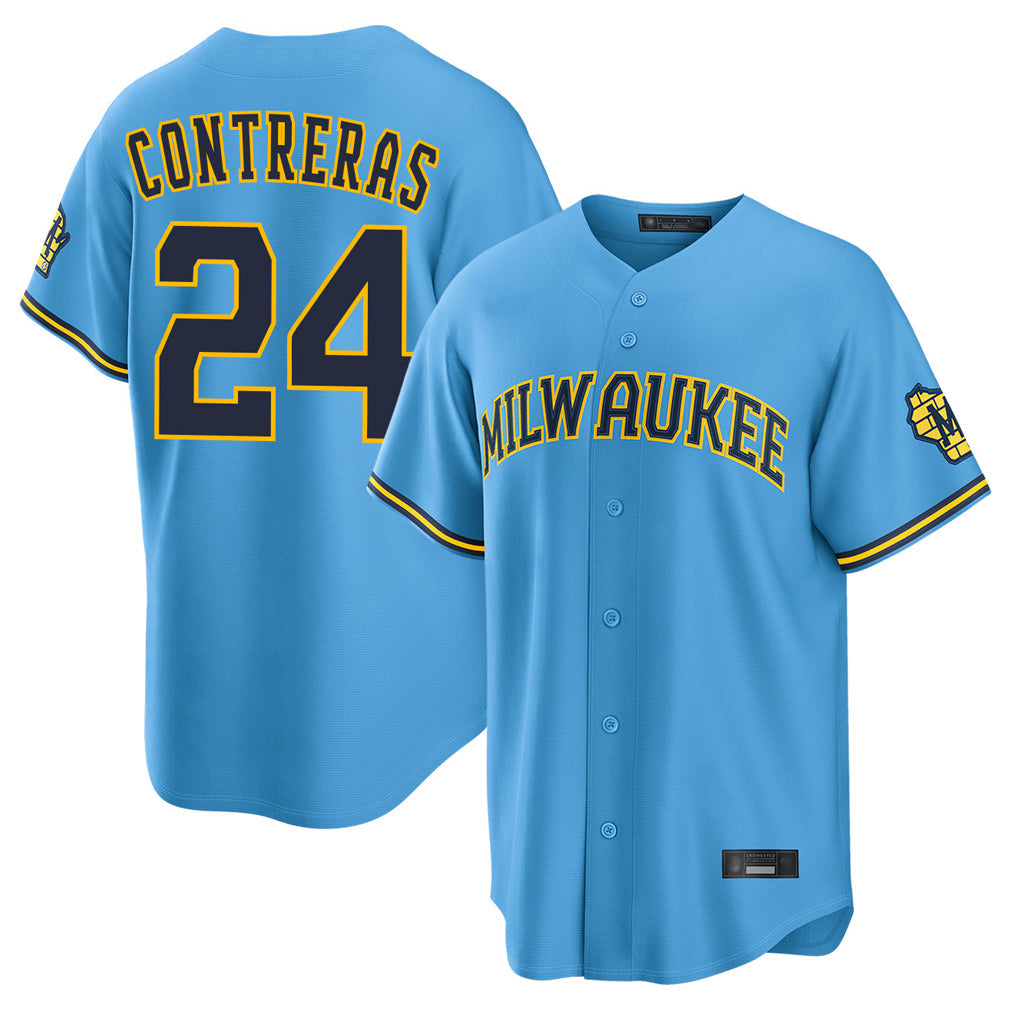 Odoa M.Brewers #24 William Contreras Player Light Blue Road Stadium Game Stitched Jerseys