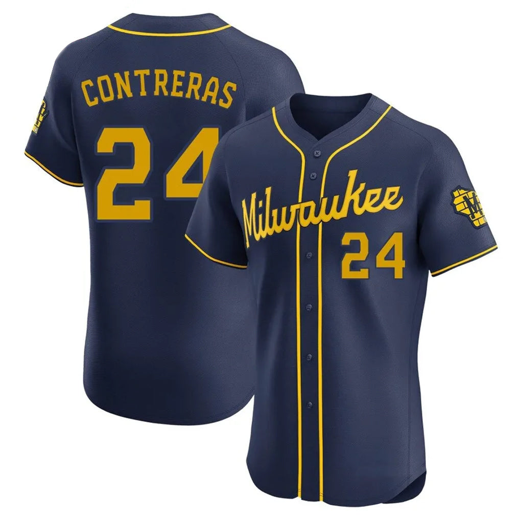 Odoa M.Brewers #24 William Contreras Player Navy Home Limited Elite Stitched Jerseys