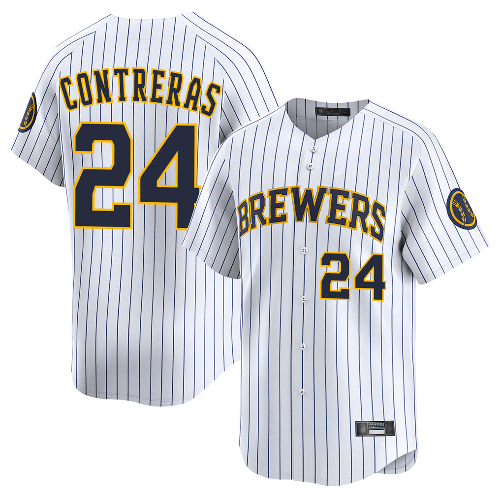 Odoa M.Brewers #24 William Contreras Player White Stripes Home Limited Game Stitched Jerseys