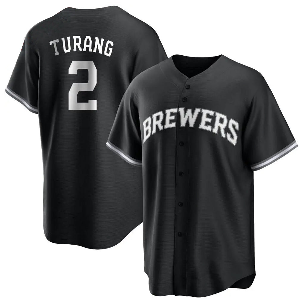 Odoa M.Brewers #2 Brice Turang Player Black Game Home Stitched Jerseys