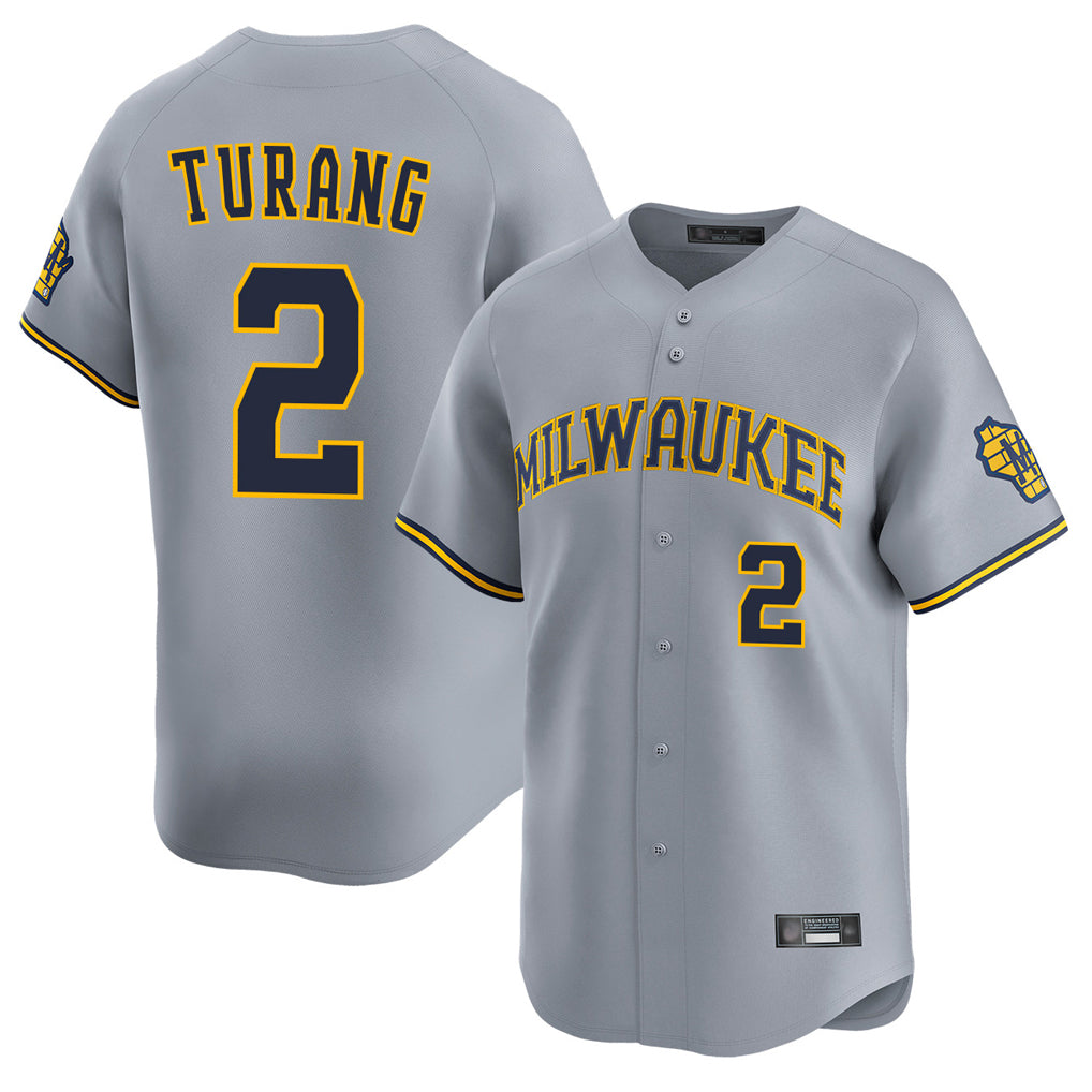 Odoa M.Brewers #2 Brice Turang Player Gray Home Limited Stitched Jerseys