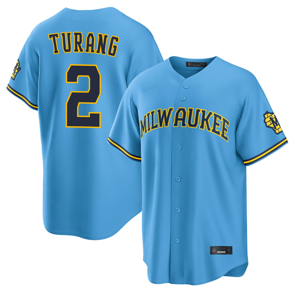 Odoa M.Brewers #2 Brice Turang Player Light Blue Road Stadium Game Stitched Jerseys