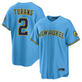 Odoa M.Brewers #2 Brice Turang Player Light Blue Road Stadium Game Stitched Jerseys
