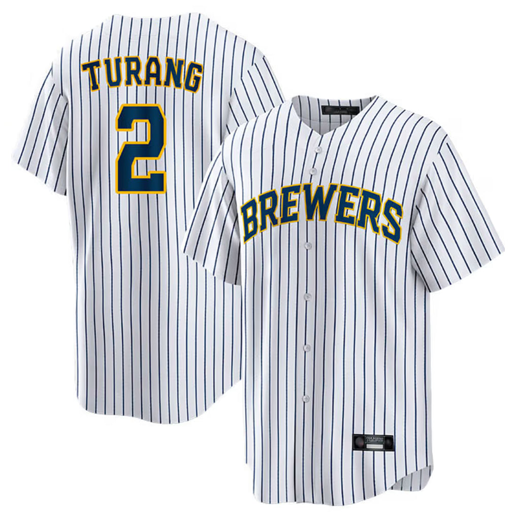 Odoa M.Brewers #2 Brice Turang Player White Stripes Home Game Stitched Jerseys