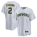 Odoa M.Brewers #2 Brice Turang Player White Stripes Home Game Stitched Jerseys