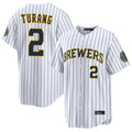 Odoa M.Brewers #2 Brice Turang Player White Stripes Home Limited Game Stitched Jerseys