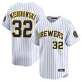 Odoa M.Brewers #32 Jacob Misiorowski Player White Stripes Home Limited Game Stitched Jerseys