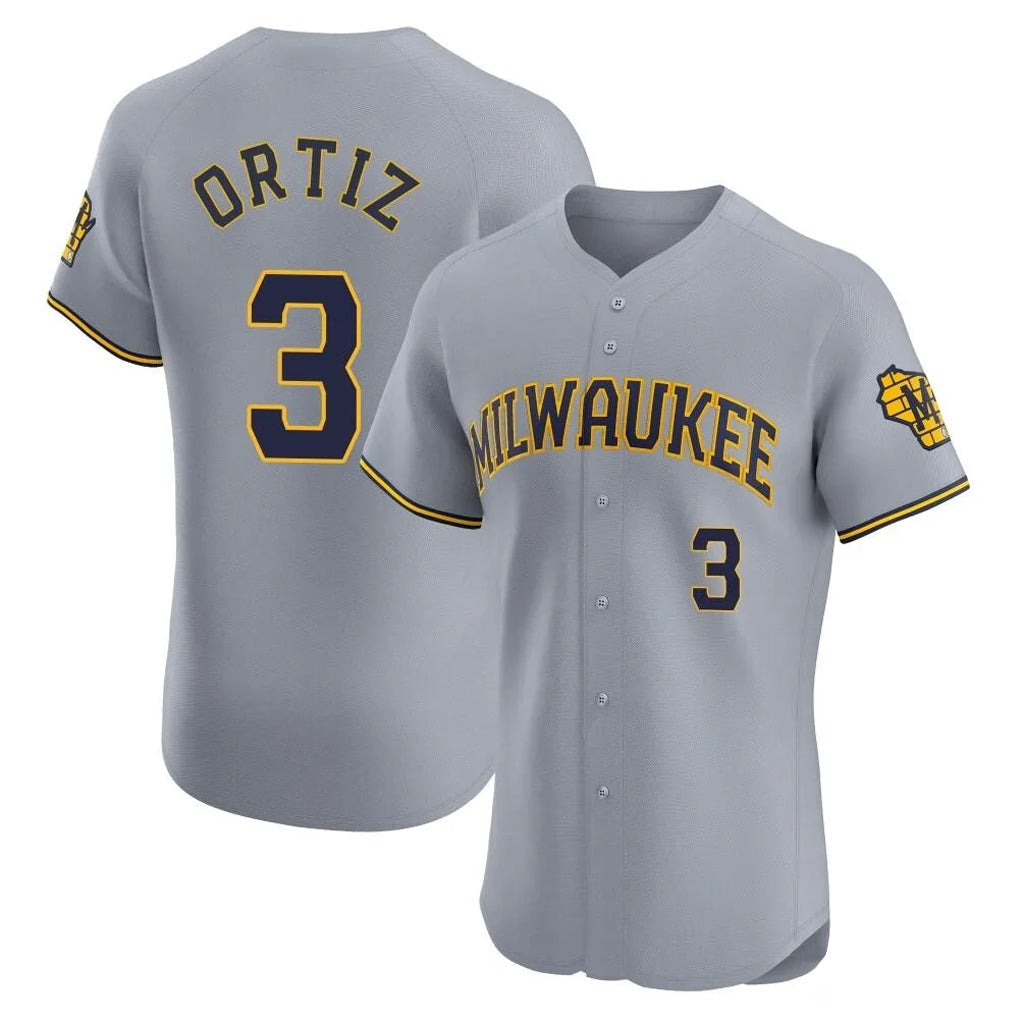 Odoa M.Brewers #3 Joey Ortiz Player Gray Home Limited Elite Stitched Jerseys