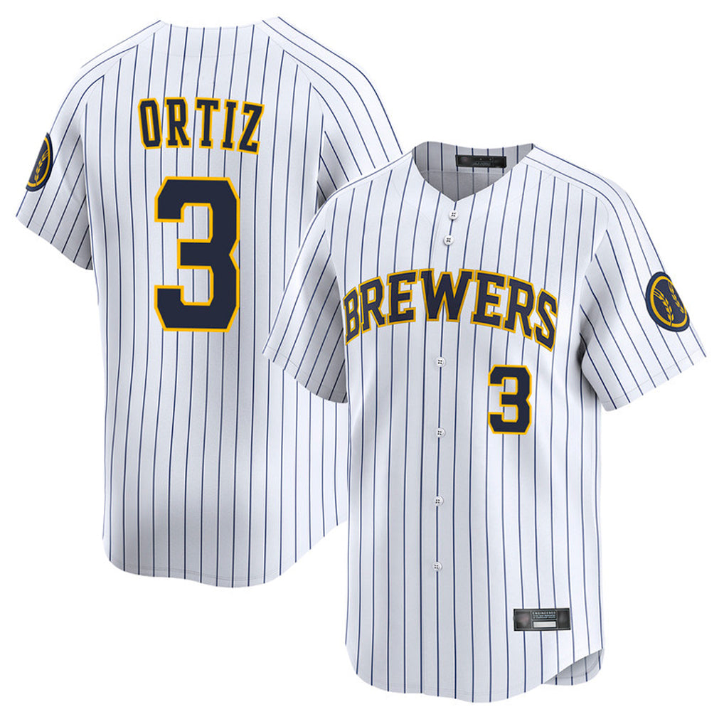 Odoa M.Brewers #3 Joey Ortiz Player White Stripes Home Limited Game Stitched Jerseys