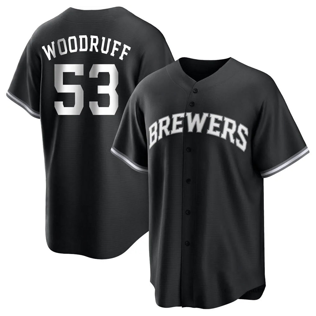 Odoa M.Brewers #53 Brandon Woodruff Player Black Game Home Stitched Jerseys
