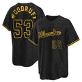 Odoa M.Brewers #53 Brandon Woodruff Player Black Snake Skin City Home Game Stitched Jerseys