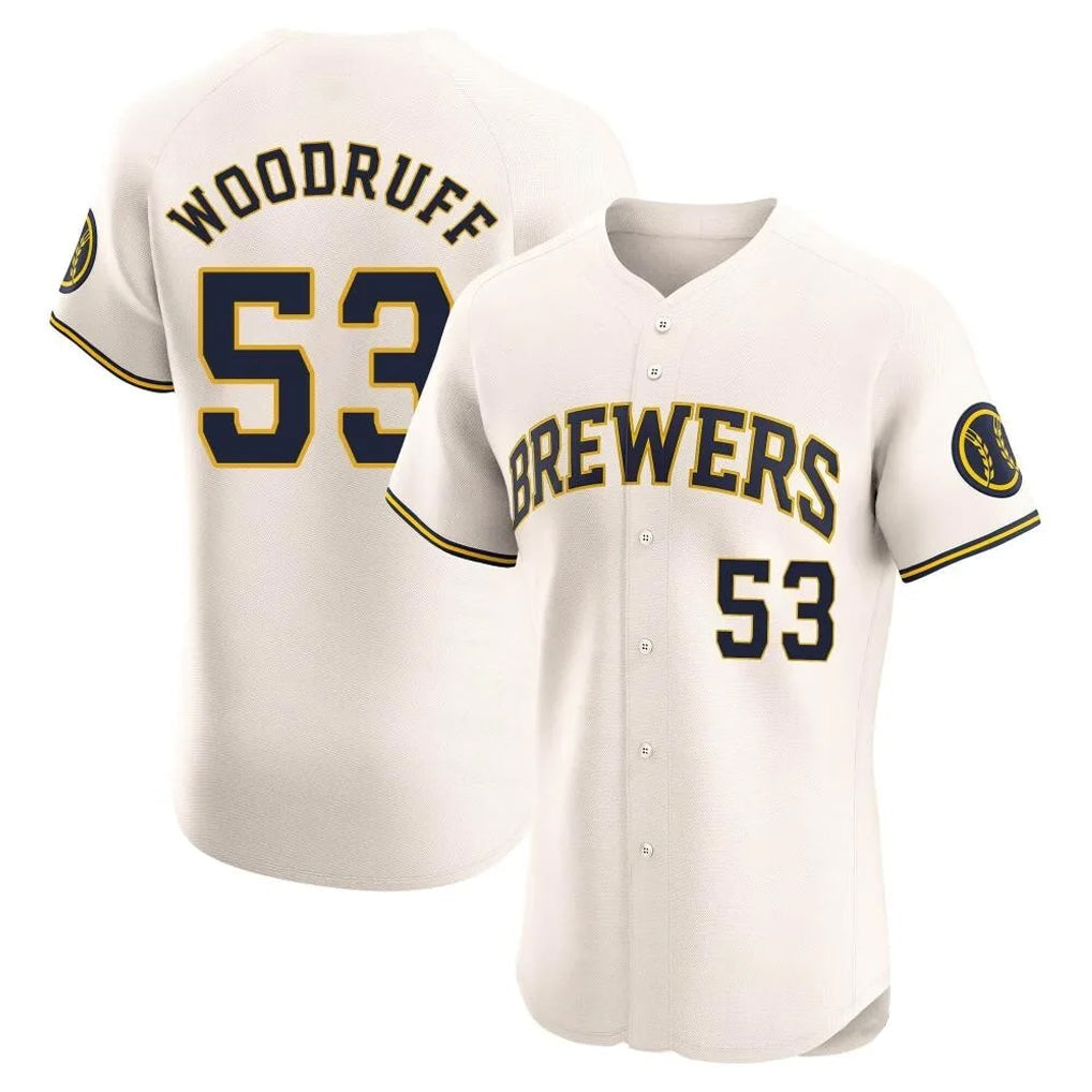 Odoa M.Brewers #53 Brandon Woodruff Player Cream Home Limited Elite Stitched Jerseys