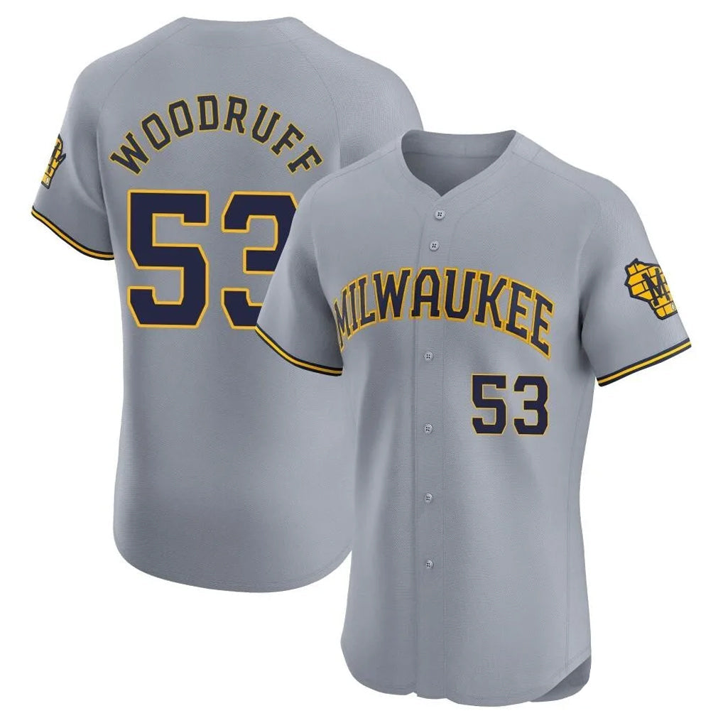 Odoa M.Brewers #53 Brandon Woodruff Player Gray Home Limited Elite Stitched Jerseys
