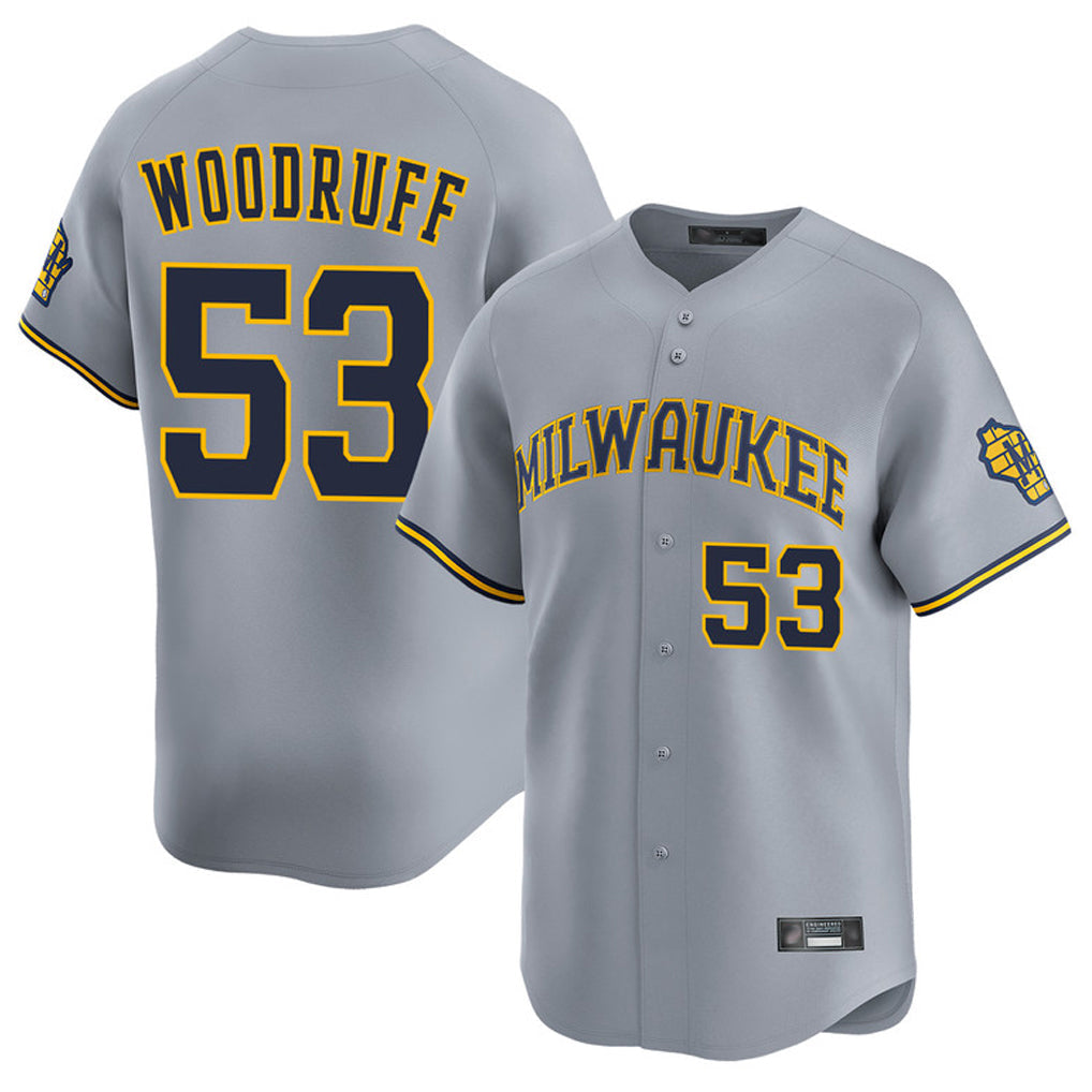 Odoa M.Brewers #53 Brandon Woodruff Player Gray Home Limited Stitched Jerseys