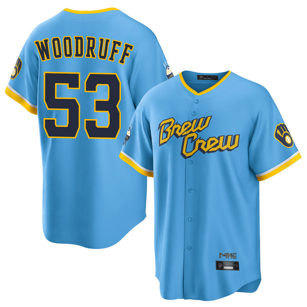 Odoa M.Brewers #53 Brandon Woodruff Player Light Blue City Connect Home Game Stitched Jerseys