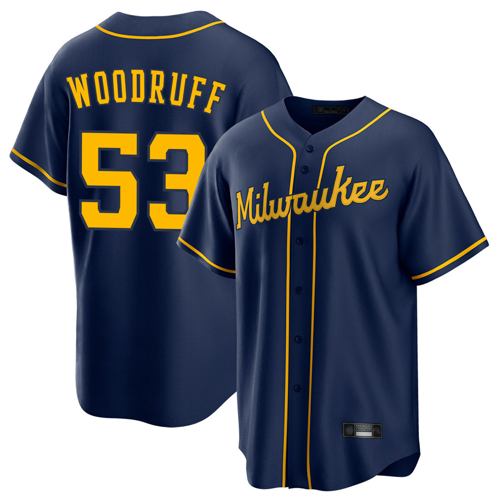 Odoa M.Brewers #53 Brandon Woodruff Player Navy Home Game Stitched Jerseys