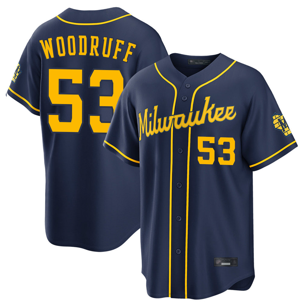 Odoa M.Brewers #53 Brandon Woodruff Player Navy Home Stadium Game Stitched Jerseys