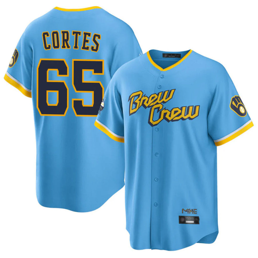 Odoa M.Brewers #65 Nestor Cortes Player Light Blue City Connect Home Game Stitched Jerseys