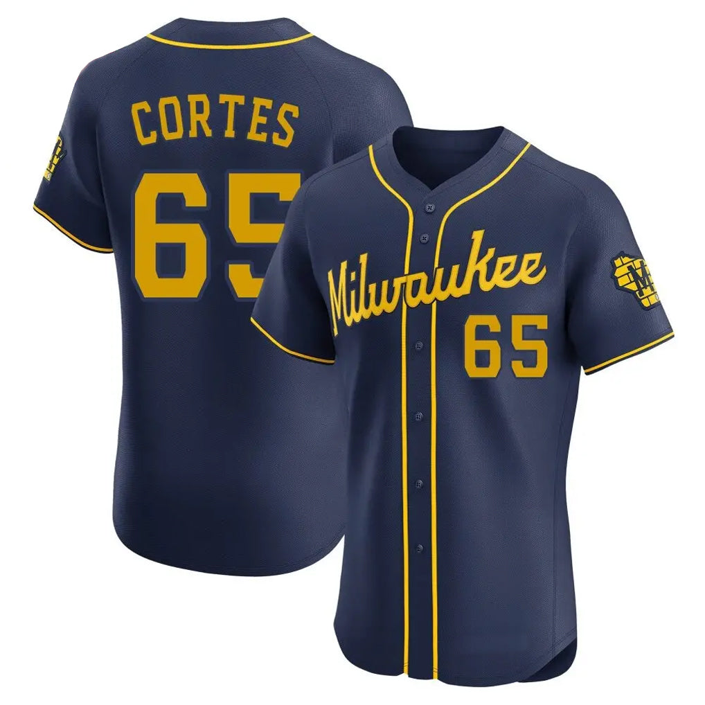 Odoa M.Brewers #65 Nestor Cortes Player Navy Home Limited Elite Stitched Jerseys