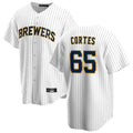 Odoa M.Brewers #65 Nestor Cortes Player White Stripes Home Game Stitched Jerseys