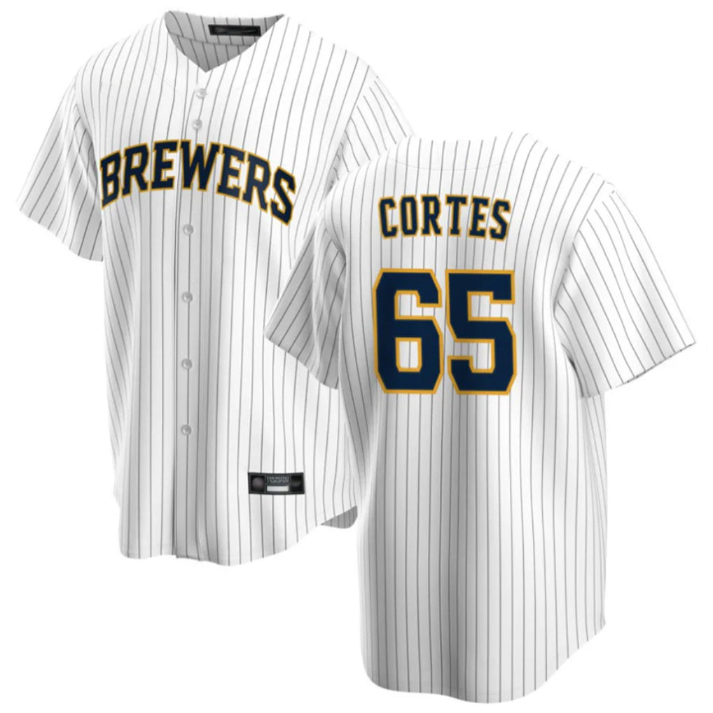Odoa M.Brewers #65 Nestor Cortes Player White Stripes Home Game Stitched Jerseys