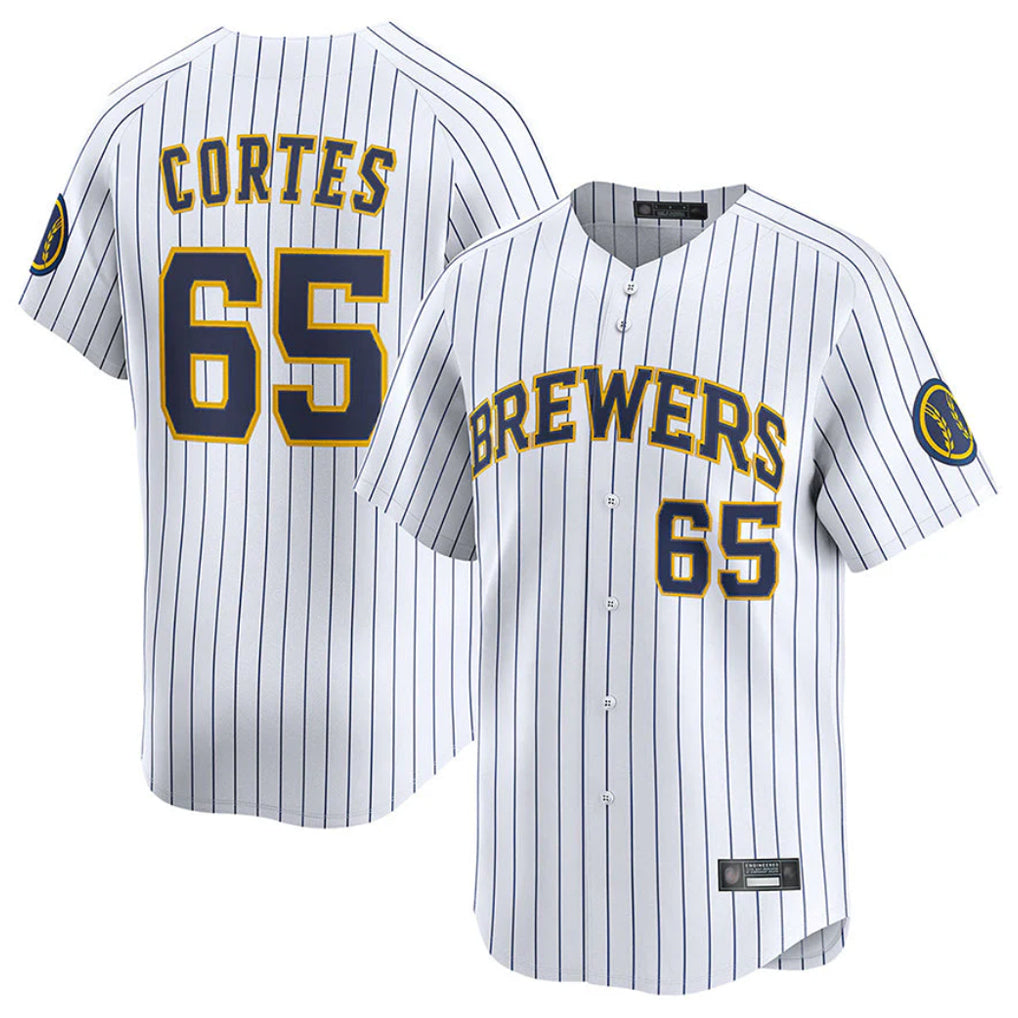 Odoa M.Brewers #65 Nestor Cortes Player White Stripes Home Limited Game Stitched Jerseys