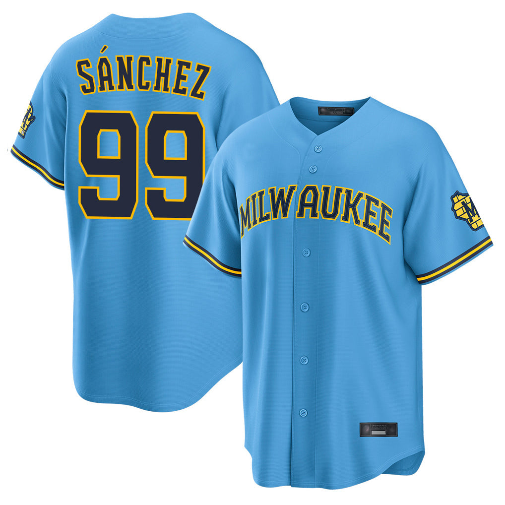 Odoa M.Brewers #99 Gary Sanchez Player Light Blue Road Stadium Game Stitched Jerseys